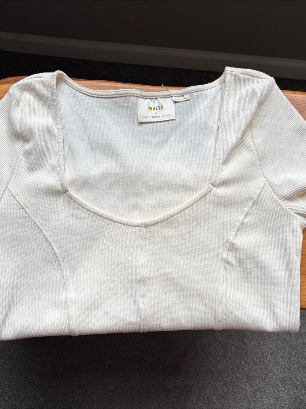 Anthropologie Cream Scoop Neck Short Sleeve Top - Picture 4 of 9